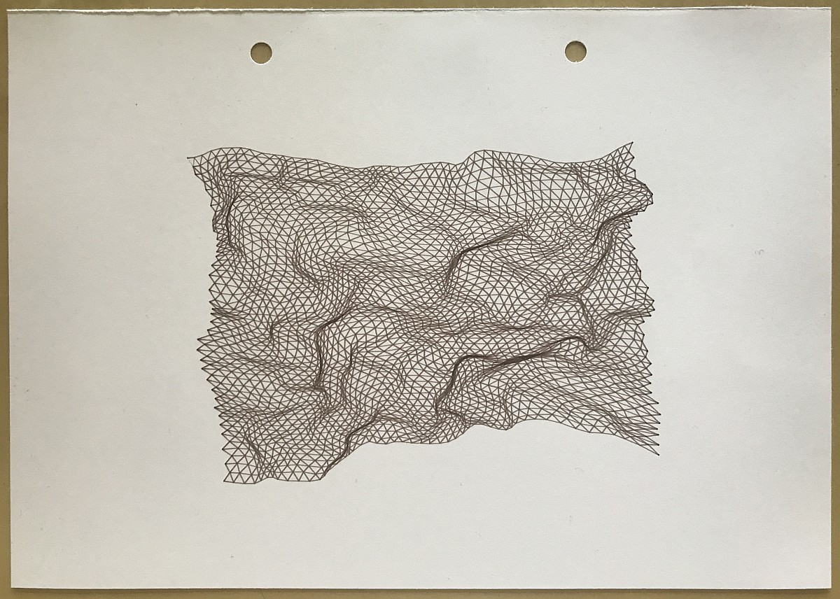 A triangular mesh with a distortion that gives the impression of a hilly terrain.