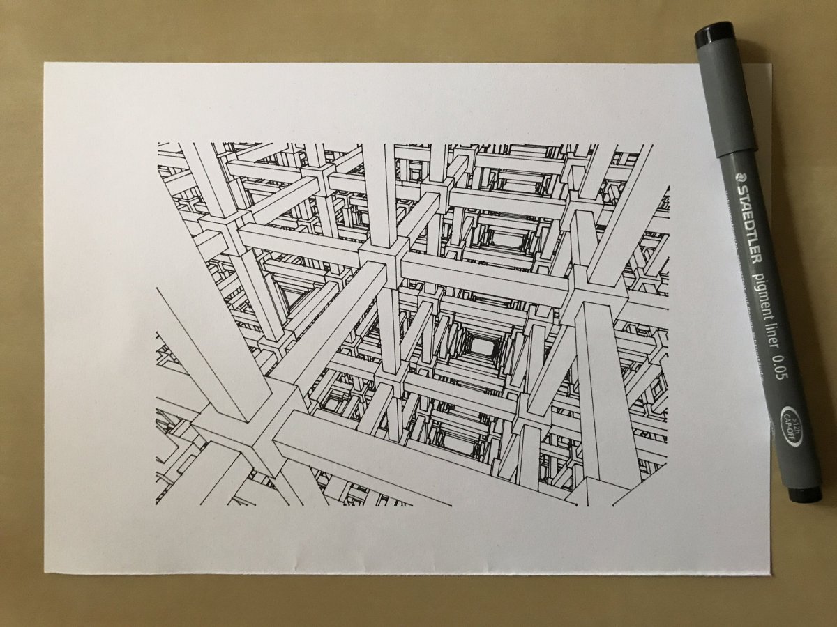 Plot resembling Escher's Cubic Space Division from 1952.